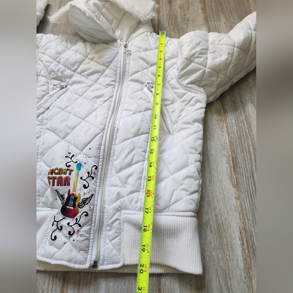 VTG Disney Hannah Montana White Puffer Coat Faux Fur Collar Girls Sz 14/16 - Picture 8 of 10